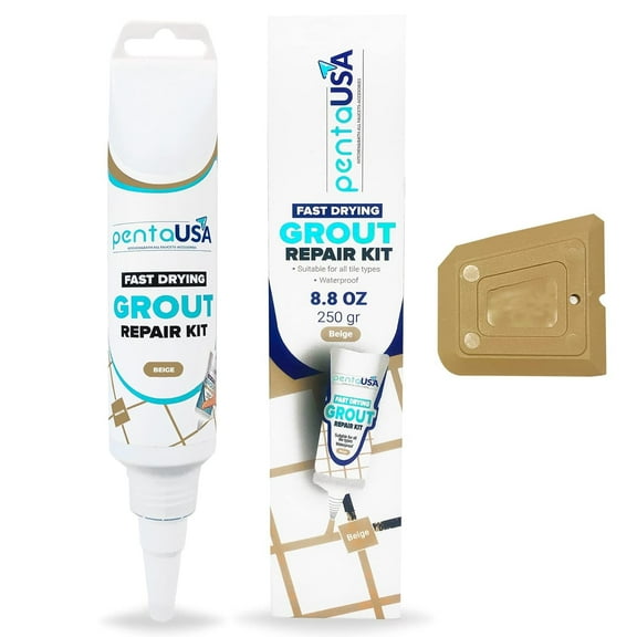 PentaUSA Beige Grout Repair kit - 8.8 oz,250 Gr. Fast Drying Restores Renew Tiles Joints
