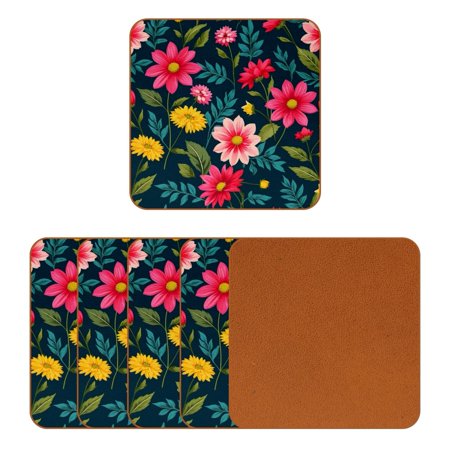 

YZUOUZY Coasters Coaster 6 Pack Square Coffee Table Coasters Art Painting Corn Poppy Flowers Plants