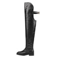 thumbnail image 2 of YDN Women Round Toe Thigh High Boots Low Chunky Platform Heels Buckle Strap Cutout Over the Knee Tall Boot Daily Fashion Dressy Shoes Size 12 Black, 2 of 4