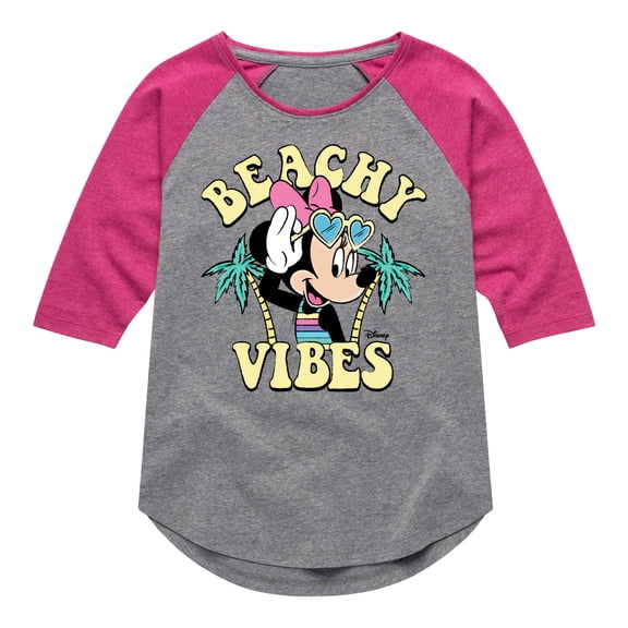 Mickey & Friends - Beachy Vibes - Toddler And Youth Girls Raglan Graphic T-Shirt