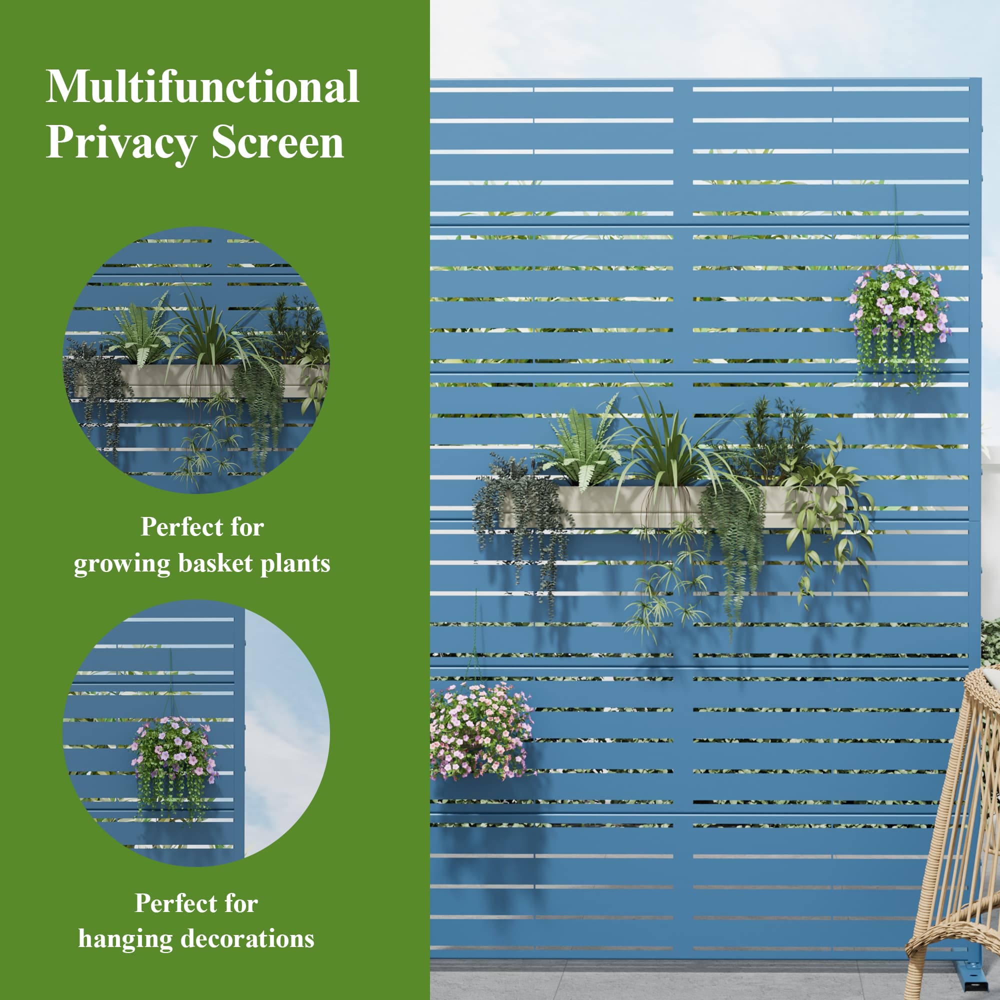 MAYEERTY 72*47in Outdoor Privacy Screen, 6 Panels Metal Metal Privacy Fences for Yard, Blue