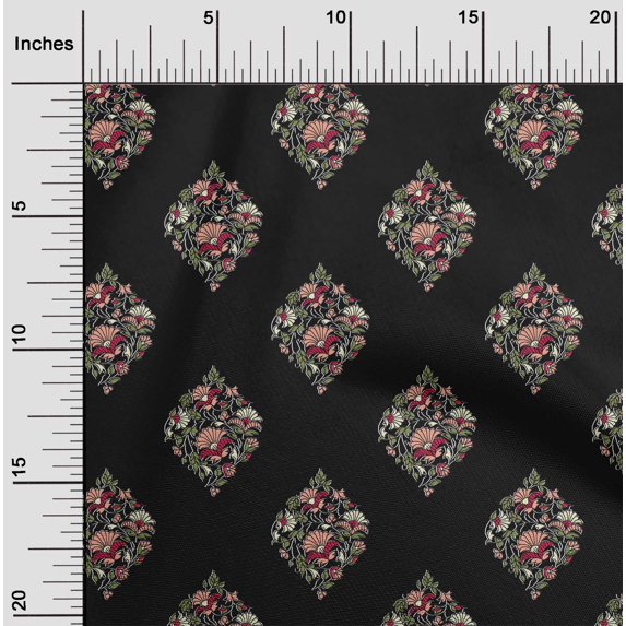 oneOone Cotton Flex Fabric Leaves & Floral Block Printed Craft Fabric BTY 40 Inch Wide