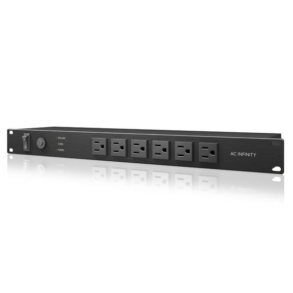 AC Infinity TESLACORE A2, Rackmount PDU with Surge Protector, 15A Circuit Breaker, 6 Front and 6 Rear Rear Outlets, 15ft Power Cord, for AV Equipment