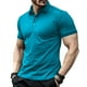 thumbnail image 1 of Playera Elvqul para Hombre Manga Corta Solapa Mayor Abotonada de Color Sólido Azul Claro Algodón Gym, 1 of 7