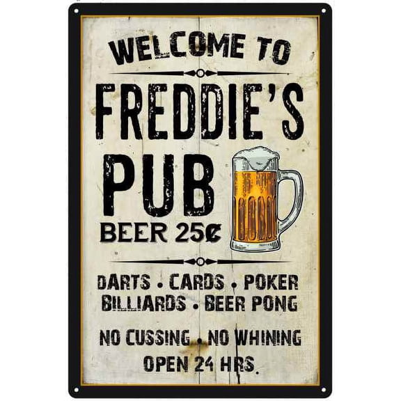 FREDDIE'S Pub Sign Vintage Man Cave Bar 8 x 12 High Gloss Metal 208120028302