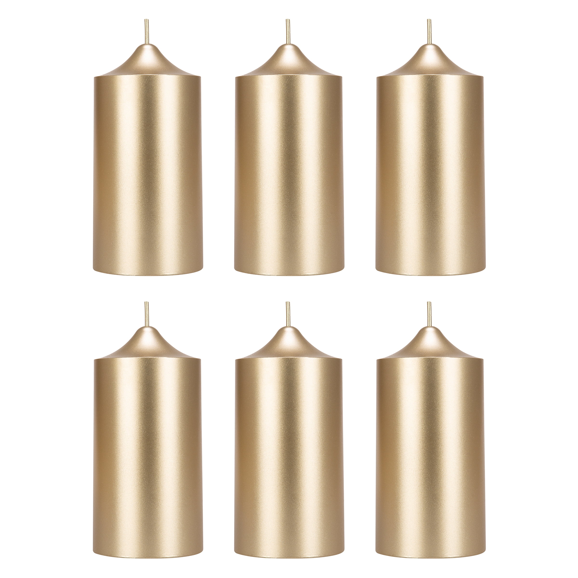 Mega Candles 6 pcs Unscented Gold Dome Top Round Pillar Candle, Hand