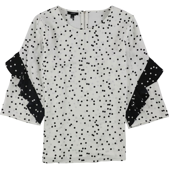 Alfani Blusa con volantes de lunares para mujer, blanca, pequeña
