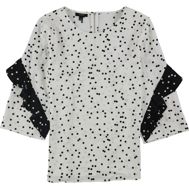 Alfani Blusa con volantes de lunares para mujer, blanca, pequeña