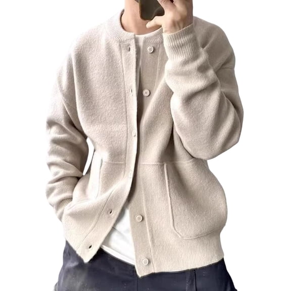 Rrxhxhs Mens Cardigan Winter Solid Color Crew Neck Button Front Long Sleeve Warm Casual Sweater Cover Up with Pockets