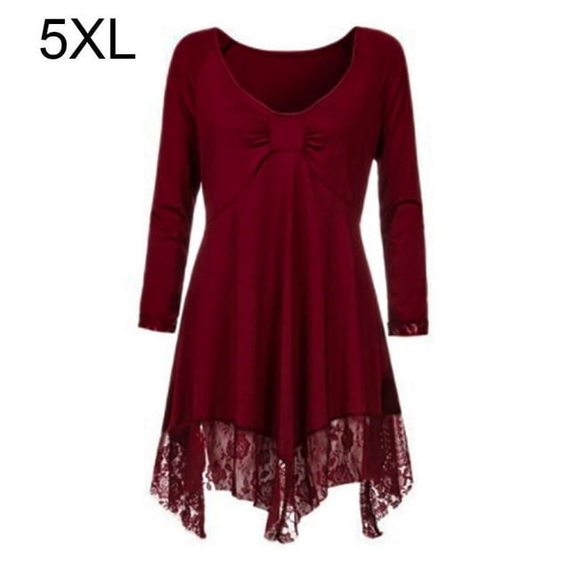 Vestido corto de empalme de encaje de talla grande para mujer Blusa de manga larga sexy Top informal de trabajo Methold AP1427-22B