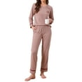 thumbnail image 2 of INSPIRE CHIC Womens Cotton Pajamas Ribbed Sleepwear Pullover Tops with Pants Lounge Sets with Pockets S Pink, 2 of 6