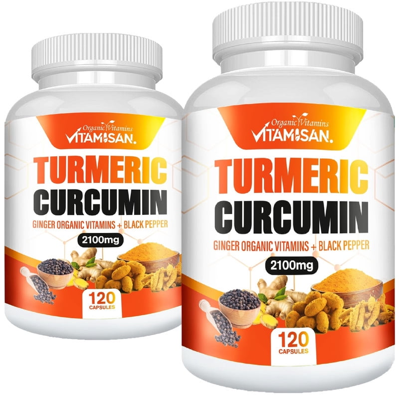 Vitamisan Turmeric Curcumin with Ginger & Black Pepper, 2100mg, 240 Capsules (2 Pack), Dietary Supplement