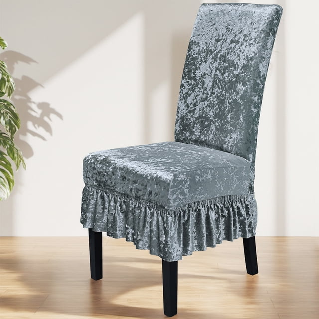 Polyester Chair Covers Grey Thickened Elastic Velvet Chair Cover with Rhinestone Skirt Hem Universal Fit for High-Back Chairs(1Pcs) Rkxzt