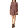 thumbnail image 2 of INSPIRE CHIC Women's Gingham Print Ruffle Mock Neck Button Down Long Sleeves Dresses S Dark Red, 2 of 7