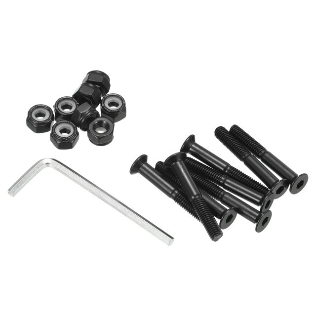 Uxcell Skateboard Hardware Kit 1.38" Mounting Screws Hex Head Bolts Nuts Set with Spanner Black
