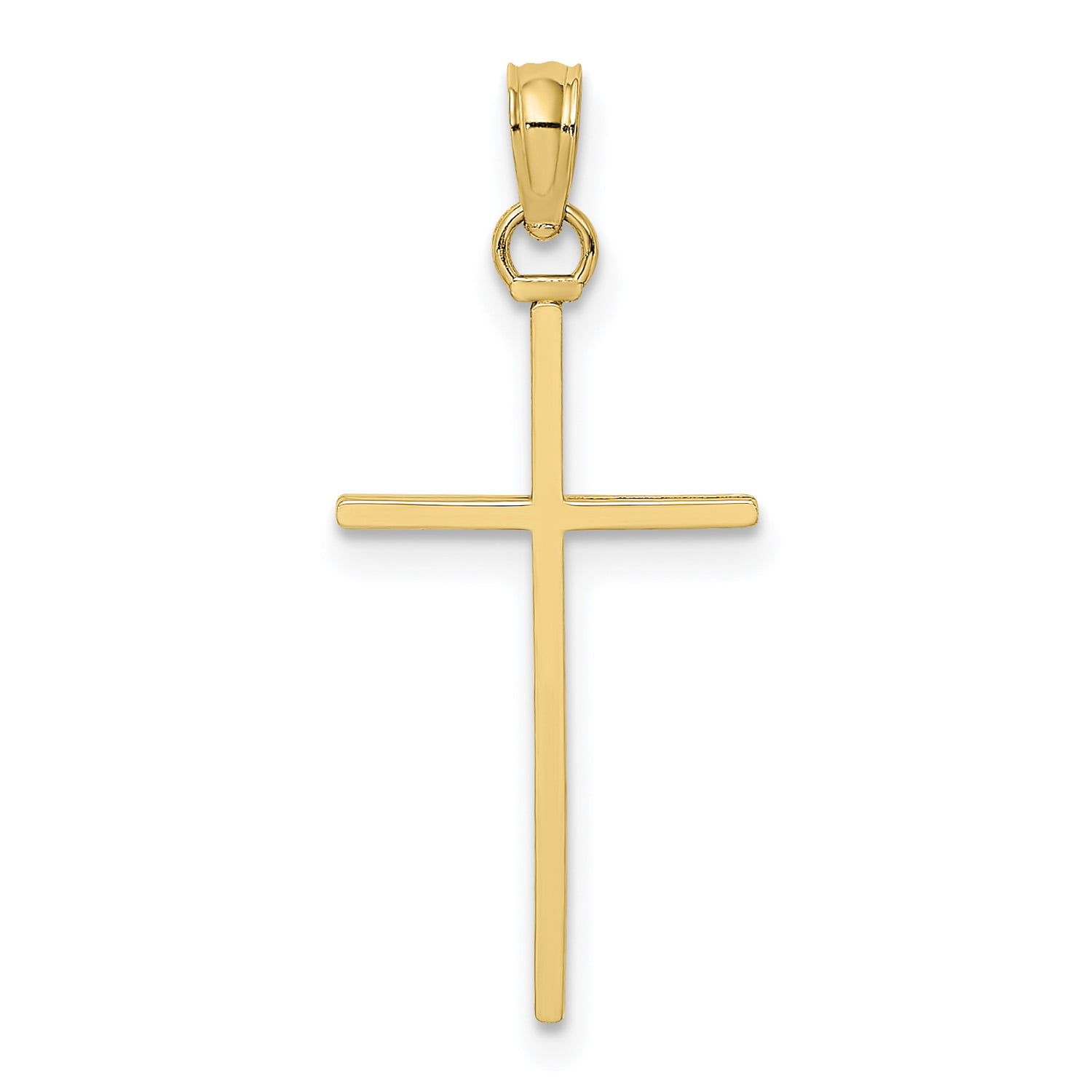 Polished 14K Yellow Gold Plain Religious Cross Pendant Necklace