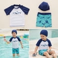 thumbnail image 3 of Kids Boys Chic Cartoon Animals Printed Rash Guard with Hat 3pcs Swimsuit Pool Party Swimwear Beach Bathing Suit (Navy Blue/White, 7), 3 of 3