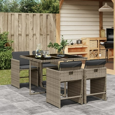 vidaXL 5 Piece Patio Dining Set with Cushions Gray Poly Rattan