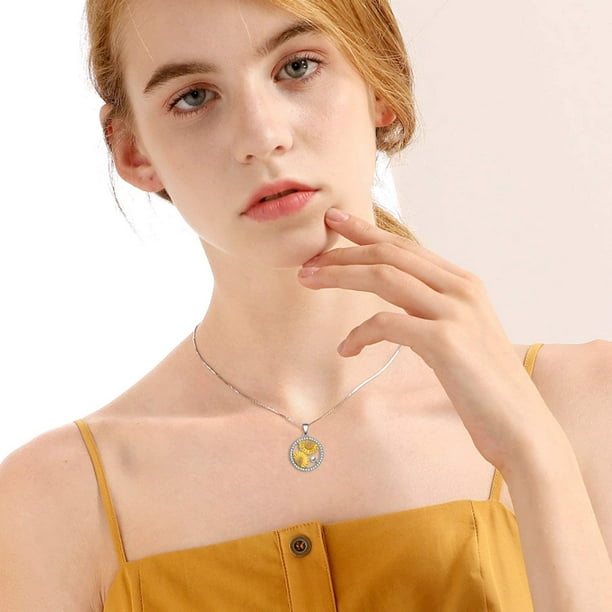 Sunflower Pearl Pendant Necklace 925 Sterling Silver Sunflower Jewelry for Women