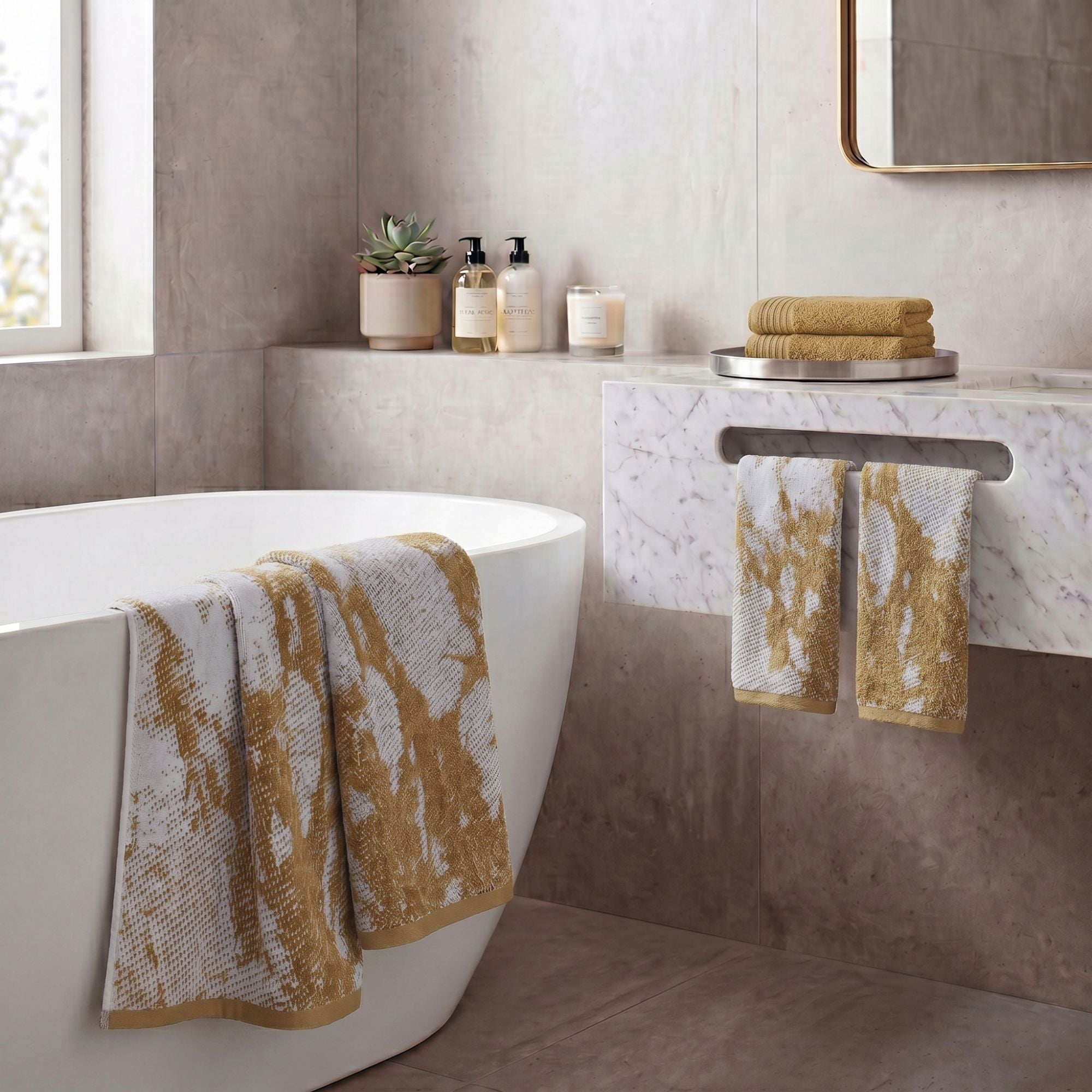 Superior Marble and Solid Jacquard Assorted Cotton 6 Piece Towel Set, Bronze