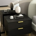 thumbnail image 5 of OXYLIFE Nightstand Set of 2 Bedside, End Side Table with 2 Drawers & Gold Metal Legs for Bedroom, Black, 5 of 12