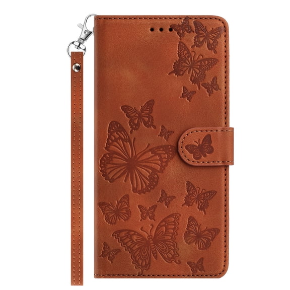 Allytechgroup for Galaxy S23 Ultra Wallet Case with Lanyard, Butterfly Embossed PU Leather TPU Inner Cards Slots Flip Cover Stand Protective Phone Case for Samsung Galaxy S23 Ultra, Brown