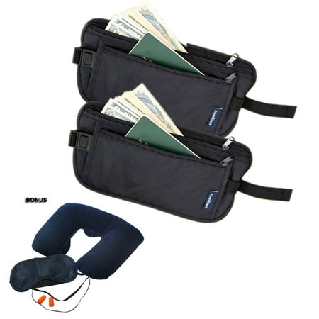 2 Pk Travel Pouch Compact Security/Hidden Money Belt with 3 Pc Travel Sleep (Best Rmr For The Money)
