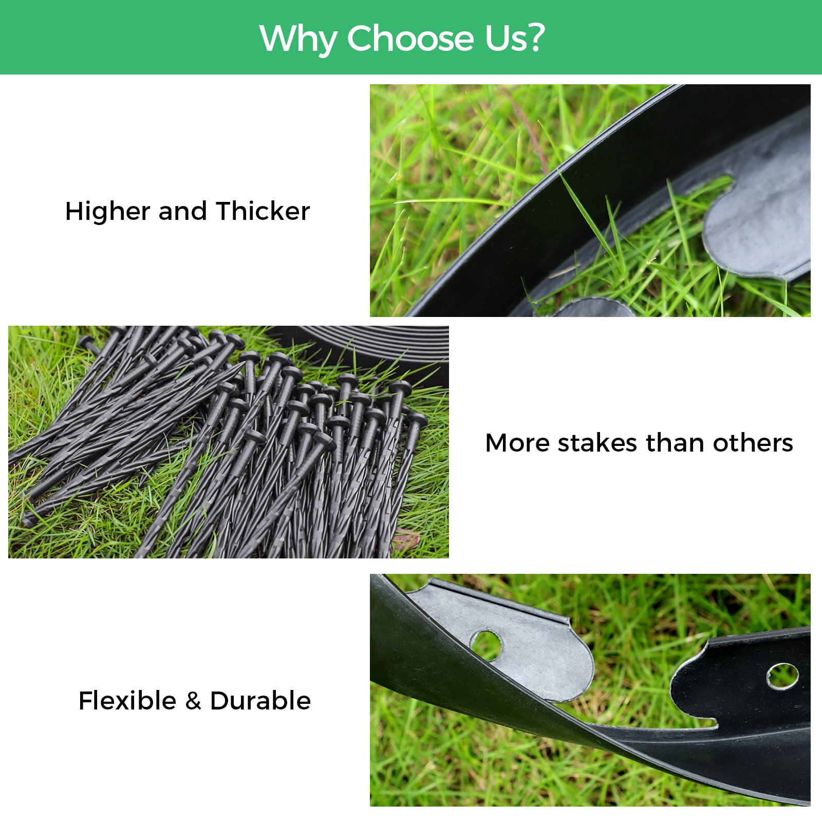 2” x 100 FT Landscape Edging Border with 150 Stakes, Plastic Flexible Tool-Free Lawn Border for Garden Flower Beds Yard Lawn Pathway Paver (Black)