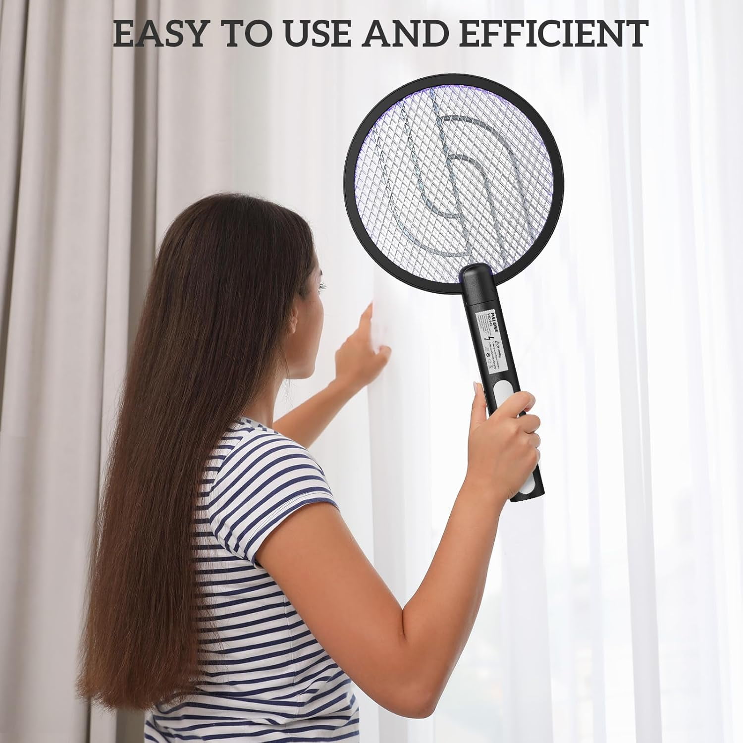 PALONE Electric Fly Swatter 3000V Bug Zapper Racket 2 in 1 Fly Swatter with 1200mAh Battery Rechargeable Mosquito Killer Lamp with 3 Layers Safety Mesh for Indoor and Outdoor