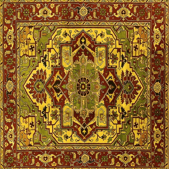 Ahgly Company Indoor Square Oriental Yellow Industrial Area Rugs, 5' Square