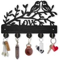 Wooden Love Bird Key Holder Wall Mounted Bird Tree Branch Coat Hooks 11.8×7.9inch Animal Key Hook with 5 Alloy Hooks for Gift Entryway Bedroom Living Room Home Decor