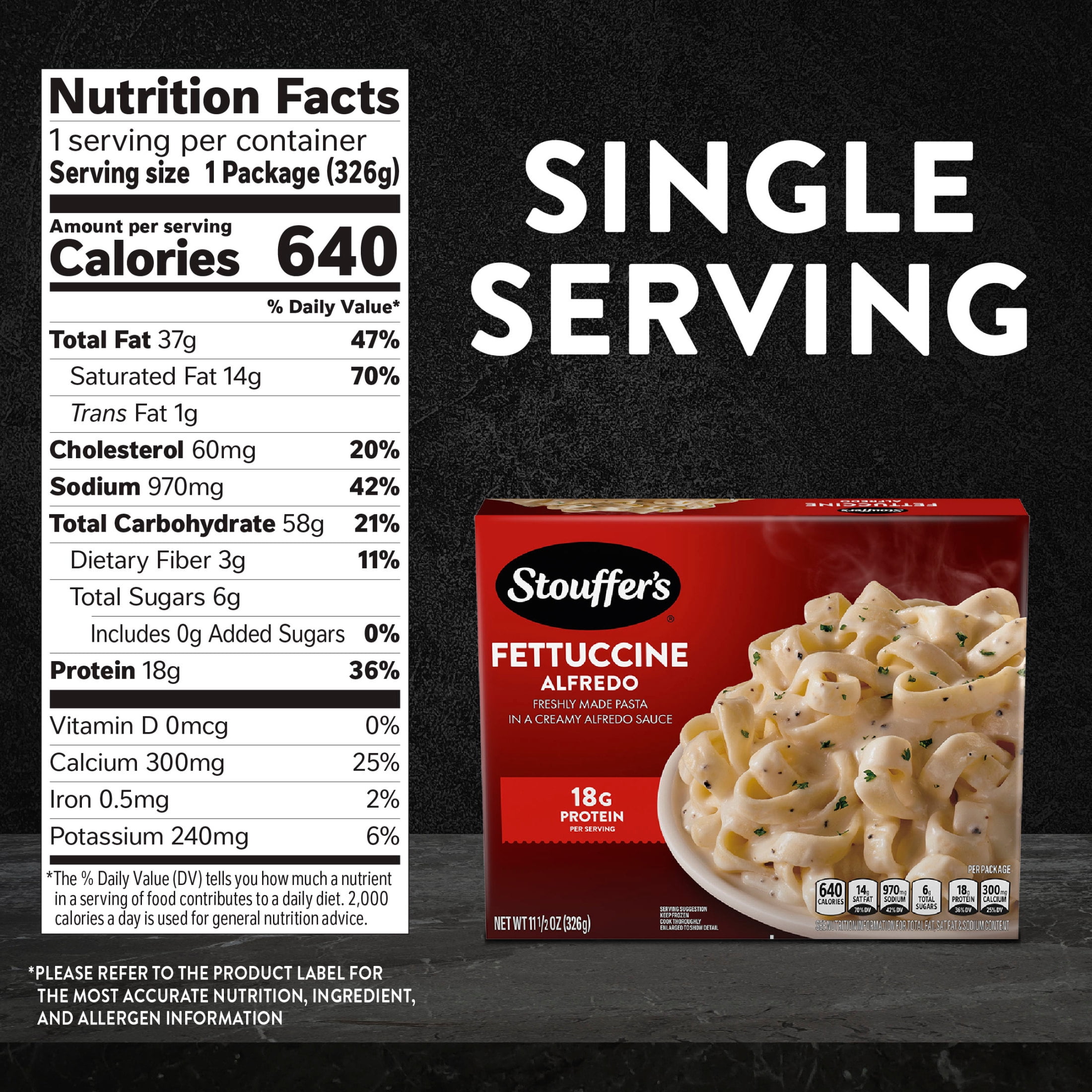 Stouffer’s Fettuccine Alfredo, Single Serve, Frozen Pasta, Single Frozen Meals 11.5 oz
