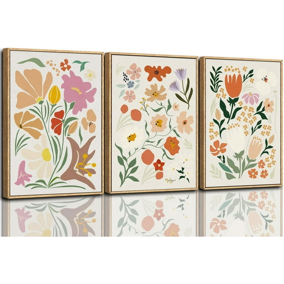 FCCUYE Botanical Farmhouse Wall Art Set, d Boho Plant Wall Decor, Neutral Minimalist Floral Wall Painting, Rustic Wildflower Canvas Art Prints for Living Room, Bedroom, Bathroom - Large 16"x24"x3
