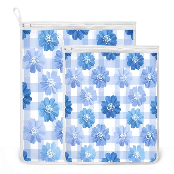 2 Pack Mesh Laundry Bags Beautiful Blue Gardenias Durable Polyester Wash Bags with Zipper 2 Sizes Reusable Delicates Bag for Washing Machine Travel Storage
