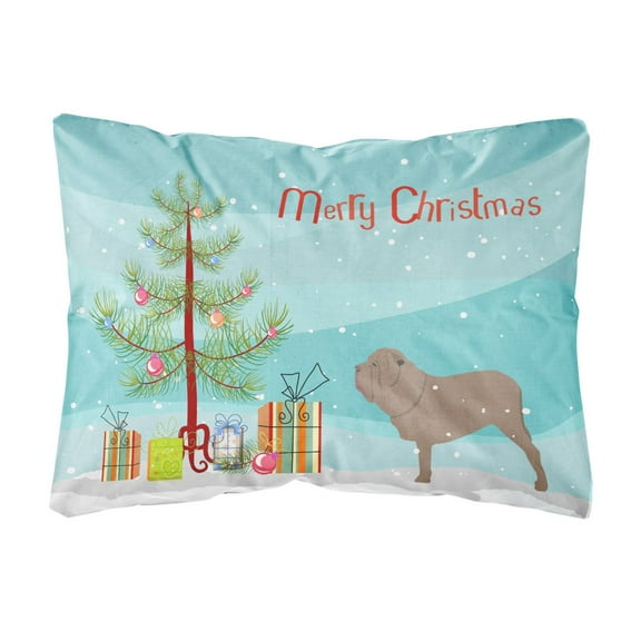 Carolines Treasures BB2983PW1216 Neapolitan Mastiff Merry Christmas Tree Canvas Fabric Decorative Pillow, 12H x16W,