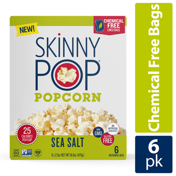 SkinnyPop Sea Salt Microwave Popcorn, Gluten-Free, 6 Ct, 2.8 oz