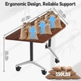 thumbnail image 3 of 6pcs Folding Conference Table with Wheels,47.2in Training Meeting Table with Flip-Top & Strong Metal Frame,Trapezoid Design for Classrooms & School Office Spaces(Walnut), 3 of 8