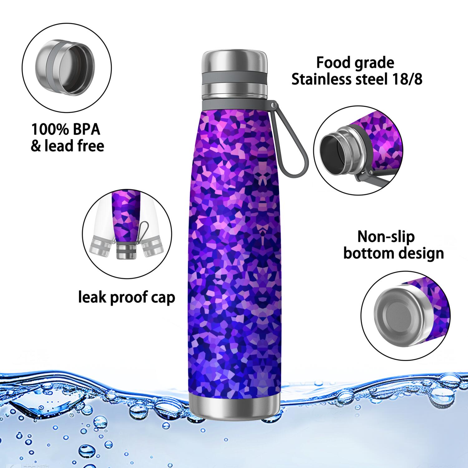 29oz Insulated Water Bottle with Tea Infuser, Stainless Steel Travel Mug, Shining Diamonds Print