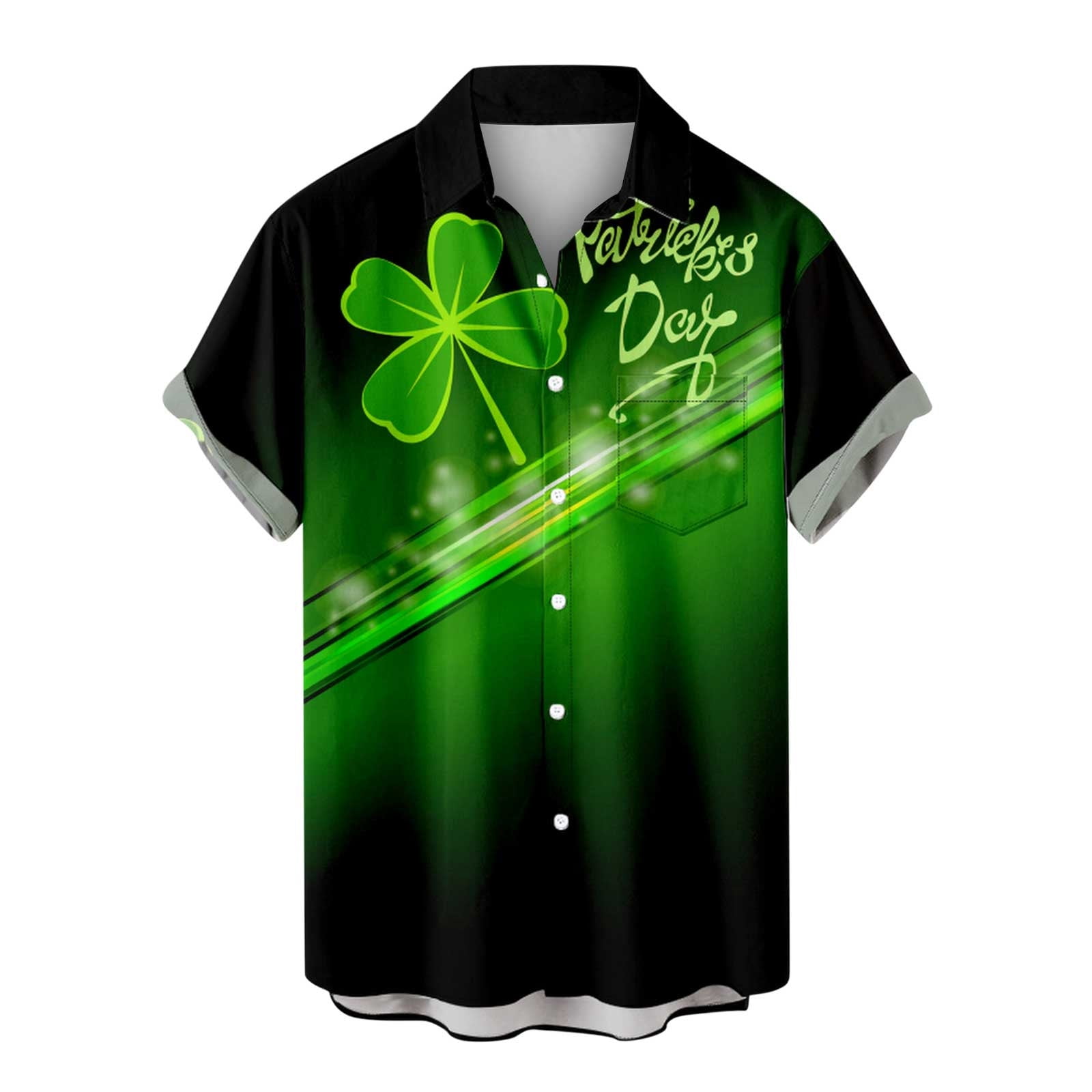Men Button Up Shirts with Chest Pocket St Patrick's Day Lapel Short ...