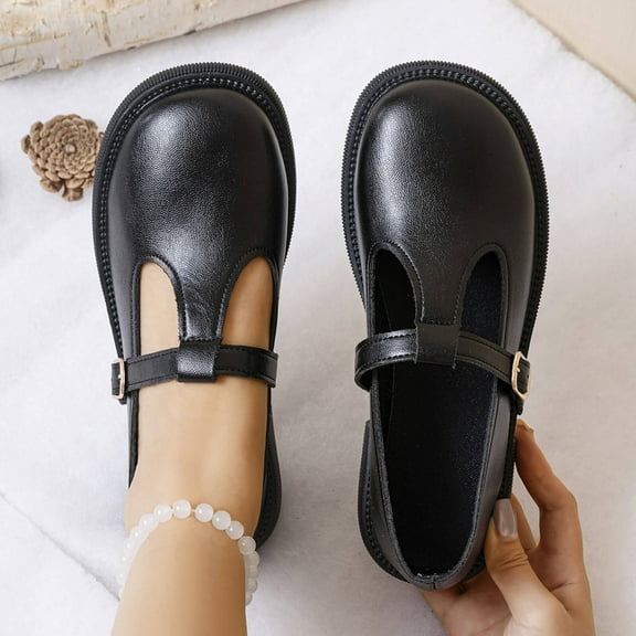 Xucatan Women's Classic Mary Jane Flats with Adjustable T-Strap Buckle, Round Toe Comfortable Cushioned Insole, Versatile Solid Color Breathable Loafers for Casual Daily Wear Gift
