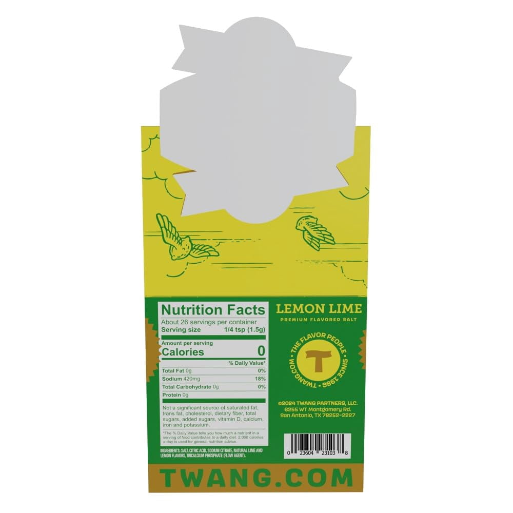 Twang Lemon-Lime Flavored Margarita Rimming Salt, 1.4 oz, 24 Count Plastic Bottles