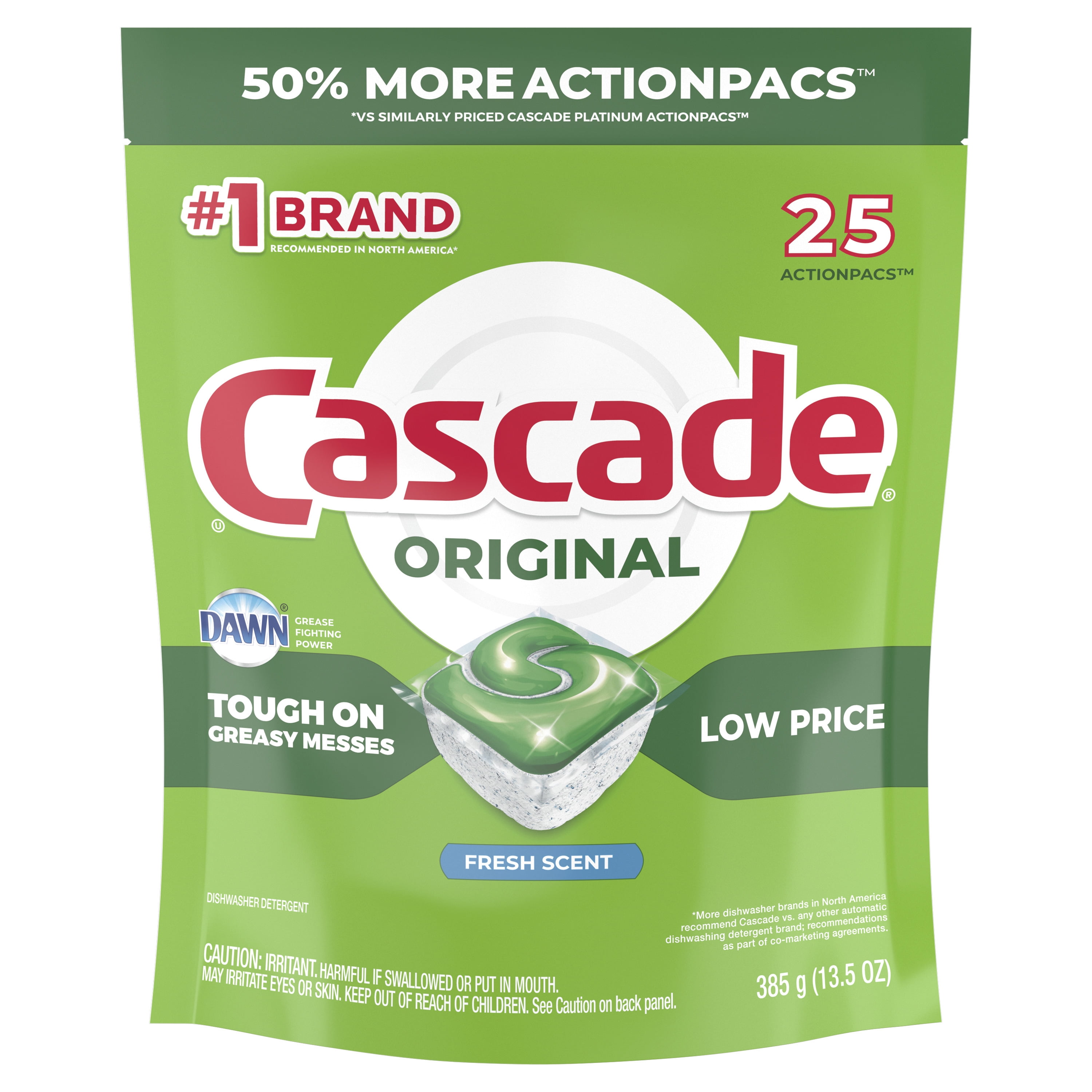Cascade Original ActionPacs Dishwasher Detergent, Fresh Scent, 25 Ct