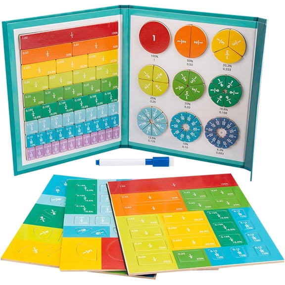 Magnetic Fraction Demonstration Book, Montessori Math Learning Kit with 102 Magnetic Fraction Pieces, Hands-On Fraction Tiles for Classroom, Homeschool & Early Education