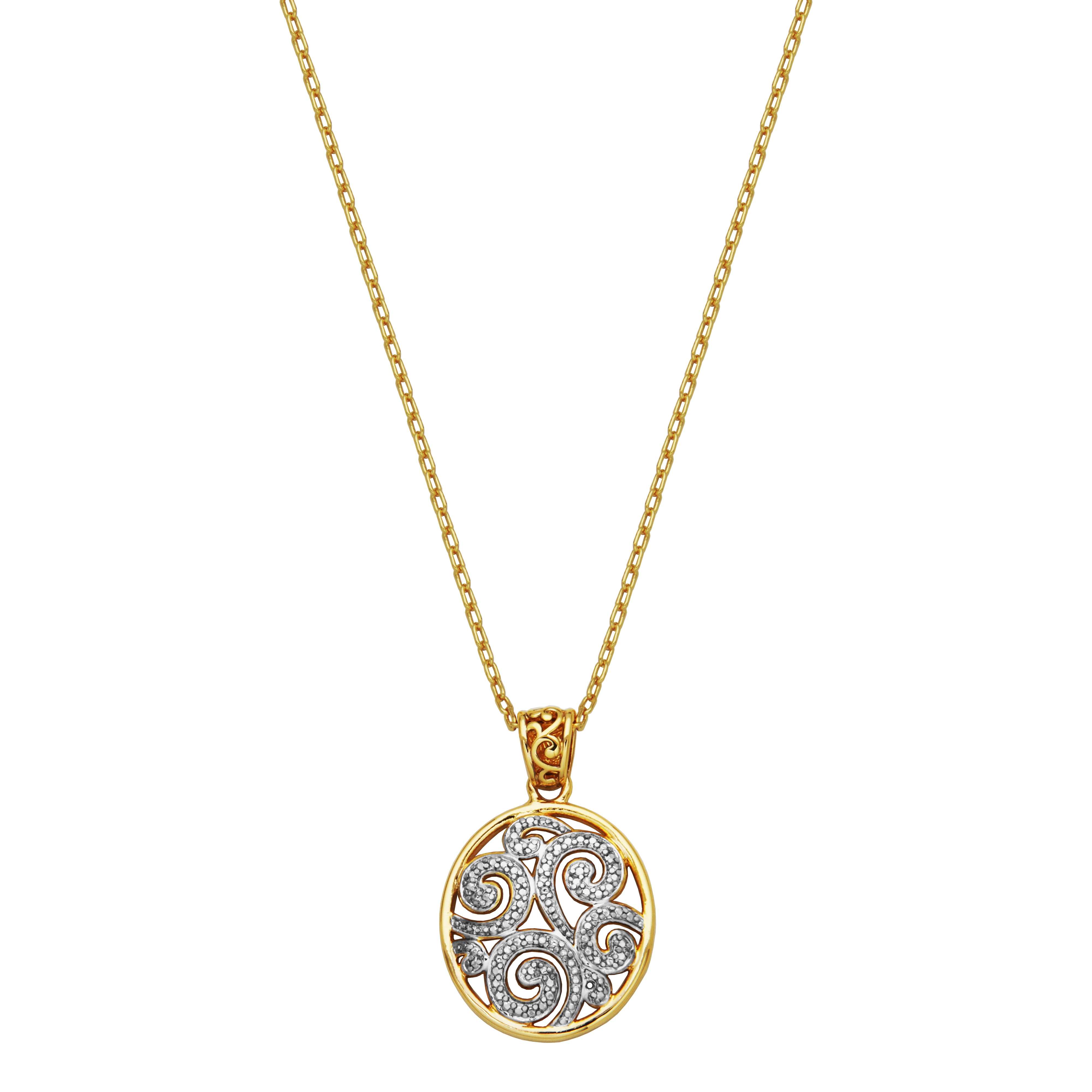 Forever Facets Diamond Accent Paisley Swirl Earring and Pendant Necklace Set in 18k Yellow Gold over Bronze, Adult Female