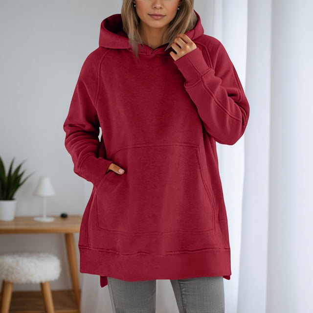 Cozy Chandails à Capuchon et Chandails en Molleton pour Femmes à Manches Longues Col Rond avec Poche Solide Coupe Ample pour Usage Quotidien Décontracté