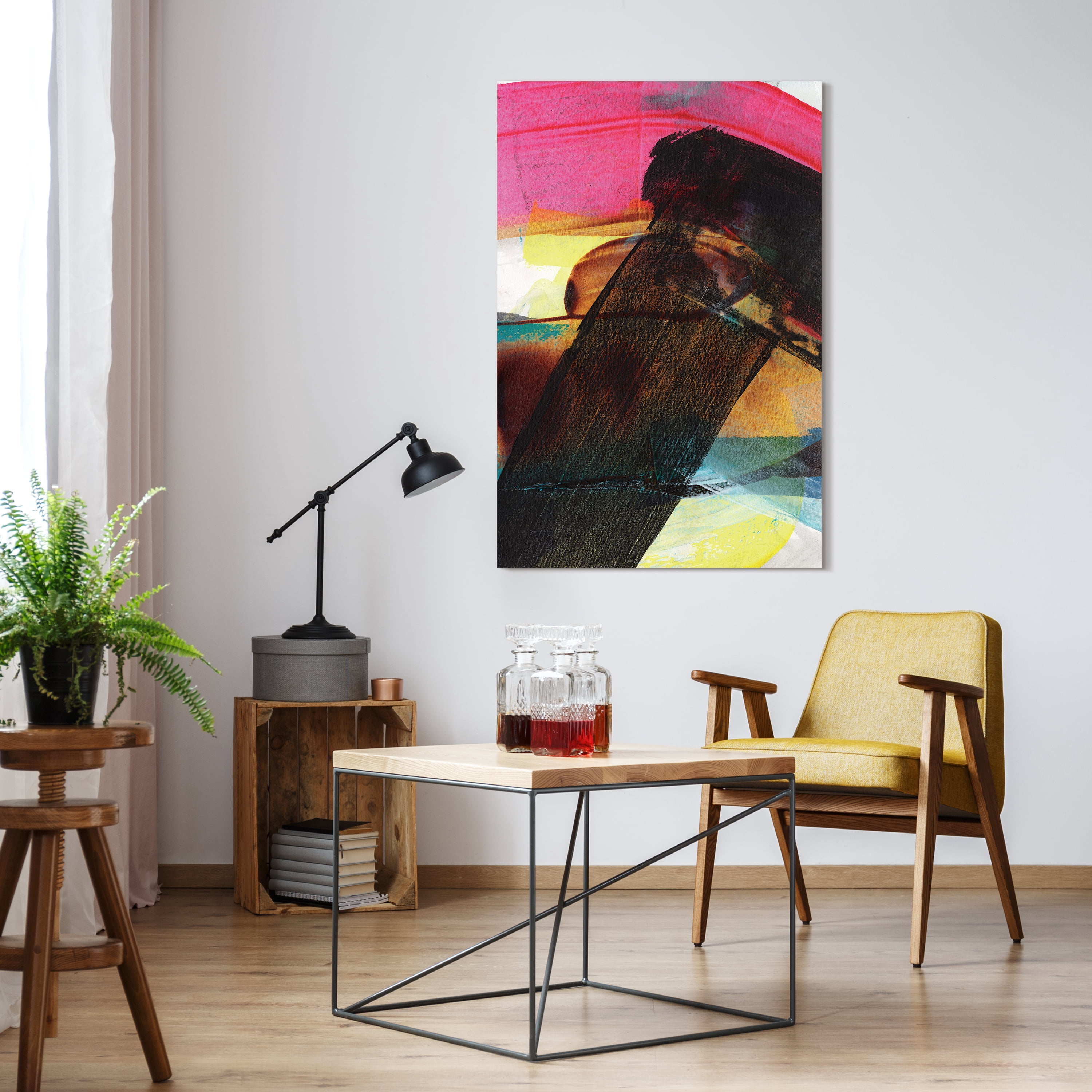 "Carnival Crossing Abstract I&II" Frameless Free Floating Reverse Printed Tempered Glass Wall Art Set of 2