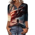 thumbnail image 5 of Women's 250th Anniversary USA Shirt Patriotic American Flag Print V-Neck Button 3/4 Sleeve T-Shirt, 5 of 5