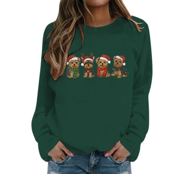 Christmas Sweatshirt Sweatshirt for WomenPrint Crewneck Long Sleeve Casual Hoodless Sweatshirt Top Festive Holiday Pullover Cozy Soft Loungewear Shirt for Winter Fall Season Daily Wear