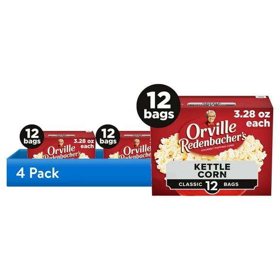 (4 pack) Orville Redenbacher’s Microwave Popcorn Value Size, Kettle Corn, 3.28 oz., 12-Count