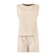 thumbnail image 6 of WTOBBY Women's Summer Leisure Two Piece Outfit Sleeveless Tank Top and Matching Shorts Striped Sweatsuits Set Sporty and Comfortable for Casual Style ,Khaki S, 6 of 7